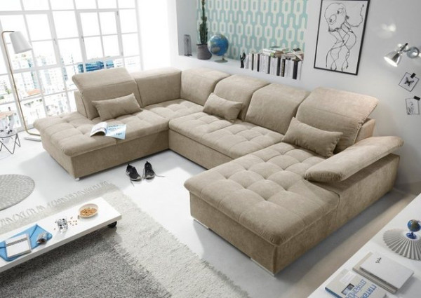 ED EXCITING DESIGN Wohnlandschaft Wayne, Mit Schlaffunktion, Bettkasten, Armlehnenfunktion, Kopflehn